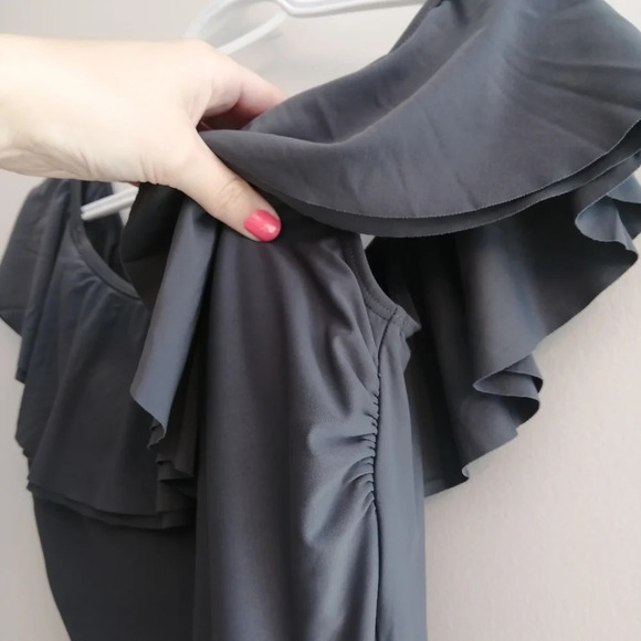 Michael Kors Off the Shoulder Ruffle One Piece Gray Bathing Swim Suit 8 - Picture 6 of 16